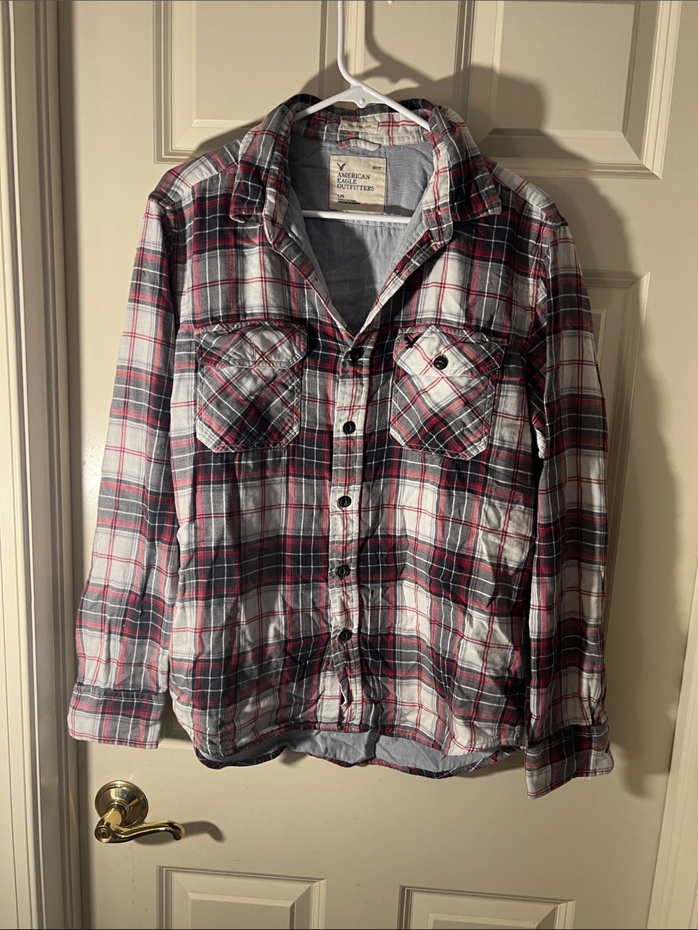 American Eagle Outfitters Red White and Black Plaid Flannel Button-Down